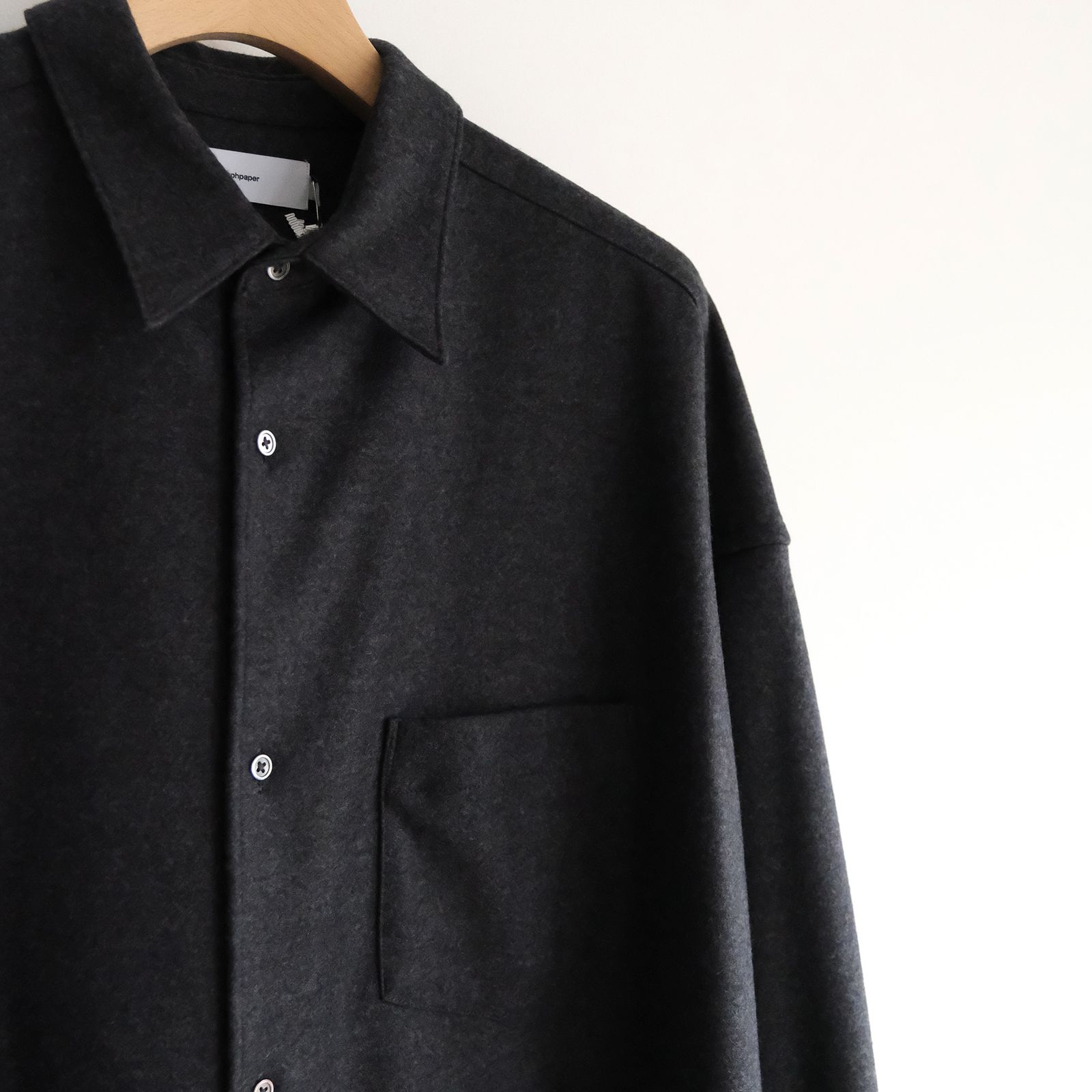 Wool Smooth Flannel Oversized Regular Collar Shirt -シャツ-（Gray / グレー）