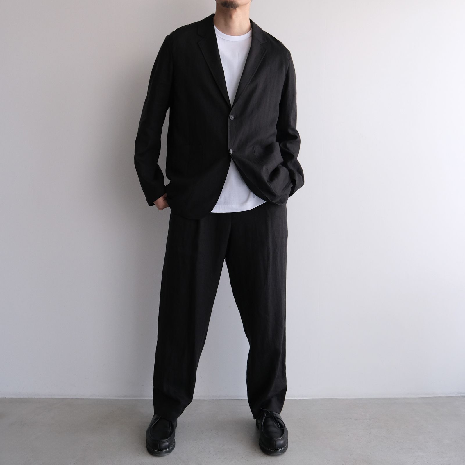 Silk Linen Mixing Loose Fit Pants -スラックス-（Black / ブラック）