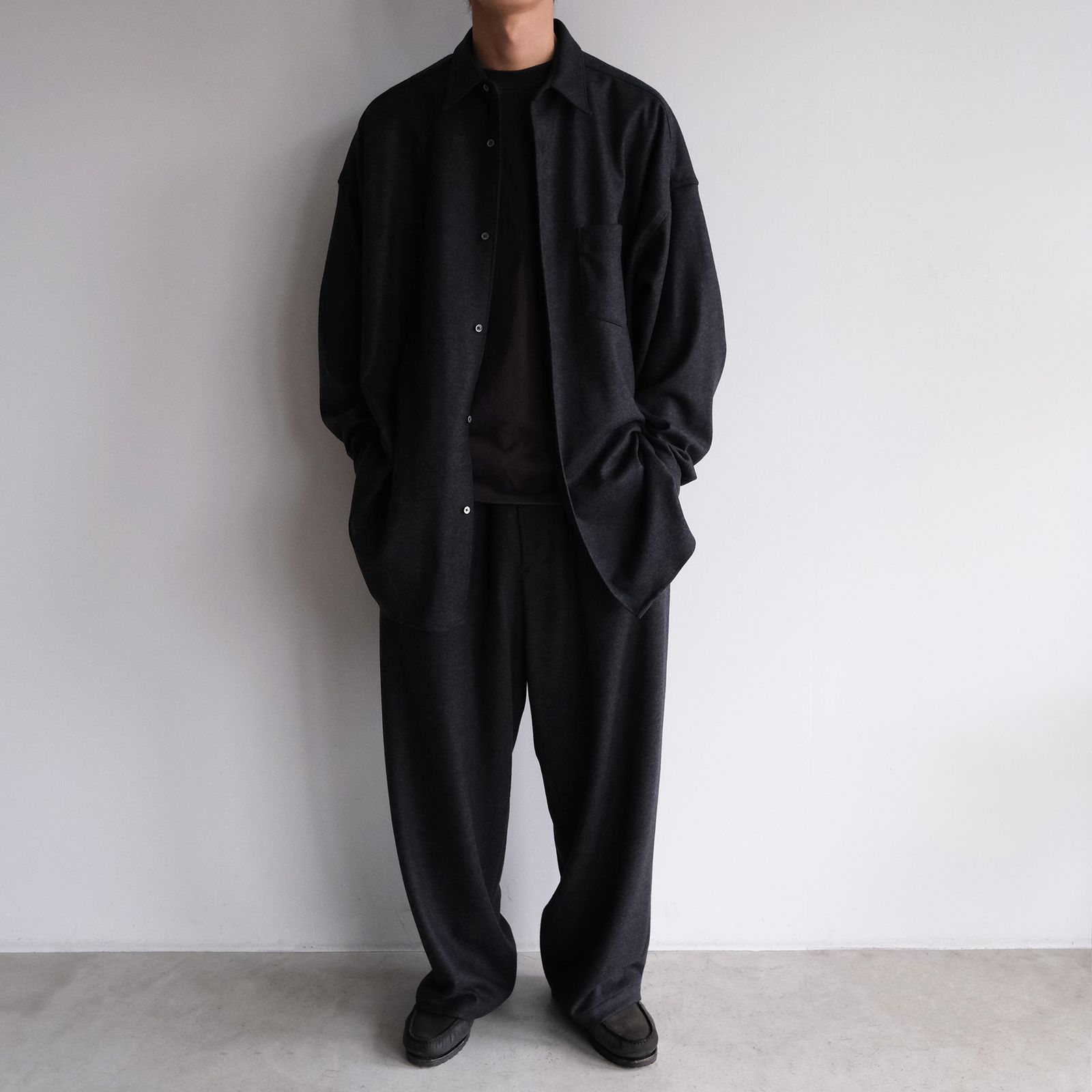 Wool Smooth Flannel Oversized Regular Collar Shirt -シャツ-（Gray / グレー）