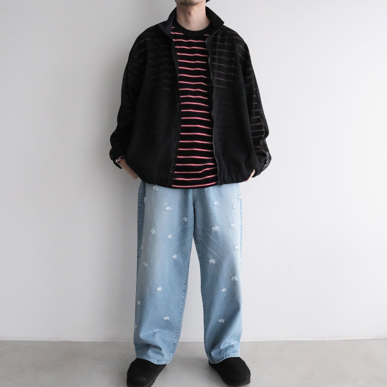 Velvet Border Long Sleeve Tee -Tシャツ-（Navy×Red / ネイビー×レッド）