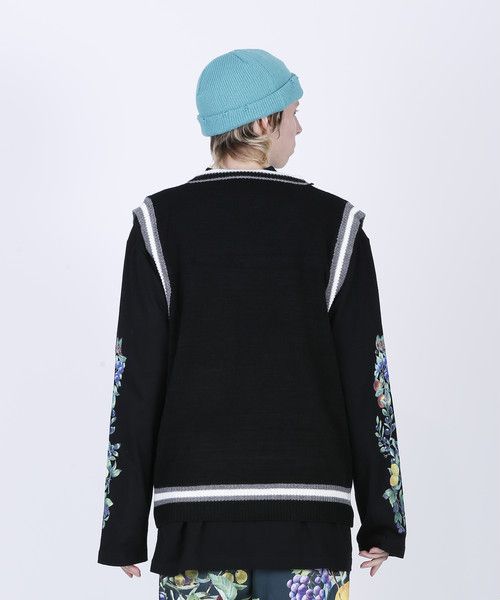 「2020AW」胸ロゴ ライン ニット / SILICON TAG KNIT VEST / ブラック