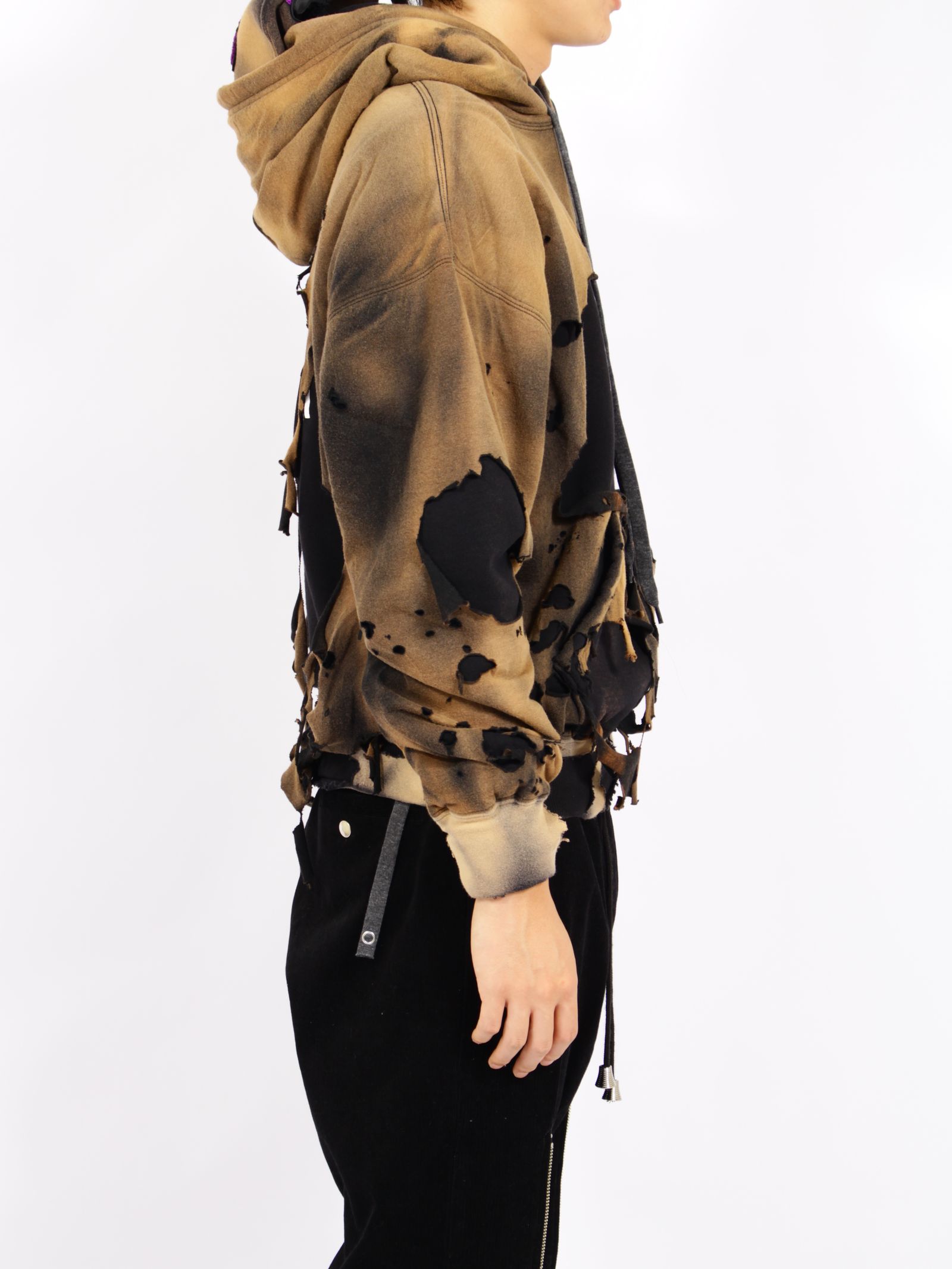 【26AW】ヒドゥン コンサバティブ フーディー ダメージ加工 2重 パーカー /  HIDDEN CONSERVATIVE HOODIE / ブラック