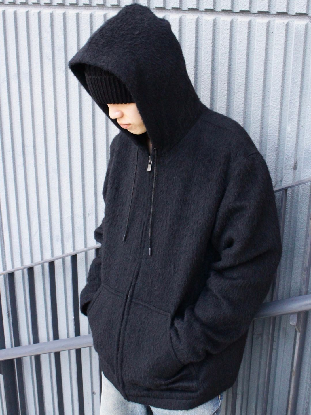 【STORY別注】【15着限定】ウールシャギー ジップアップ パーカー / WOOL SHAGY ZIP-UP HOODIE / ブラック