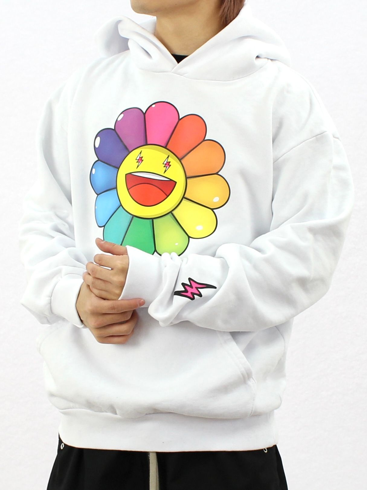 ビッグフラワープリント フーディー / Rainbow Flower Hoodie / ホワイト × マルチ - XS - ホワイト