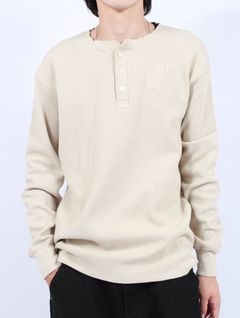 【25AW】ボロ ワッフルニット ヘンリー ロングスリーブ Tシャツ / BORO WAFFLEKNIT HENLEY L/S TEE / ベージュ