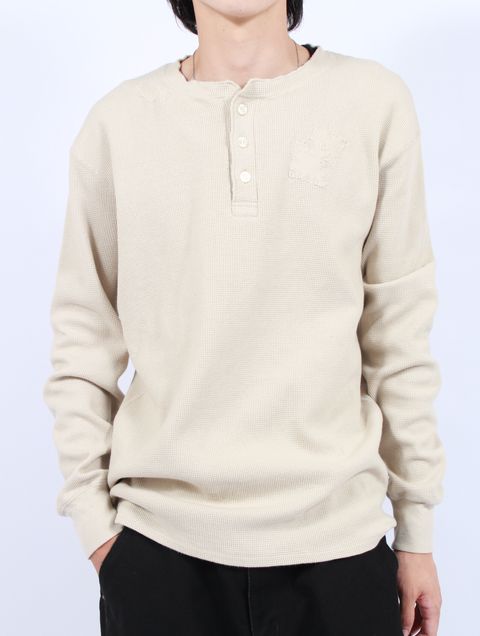【25AW】ボロ ワッフルニット ヘンリー ロングスリーブ Tシャツ / BORO WAFFLEKNIT HENLEY L/S TEE / ベージュ