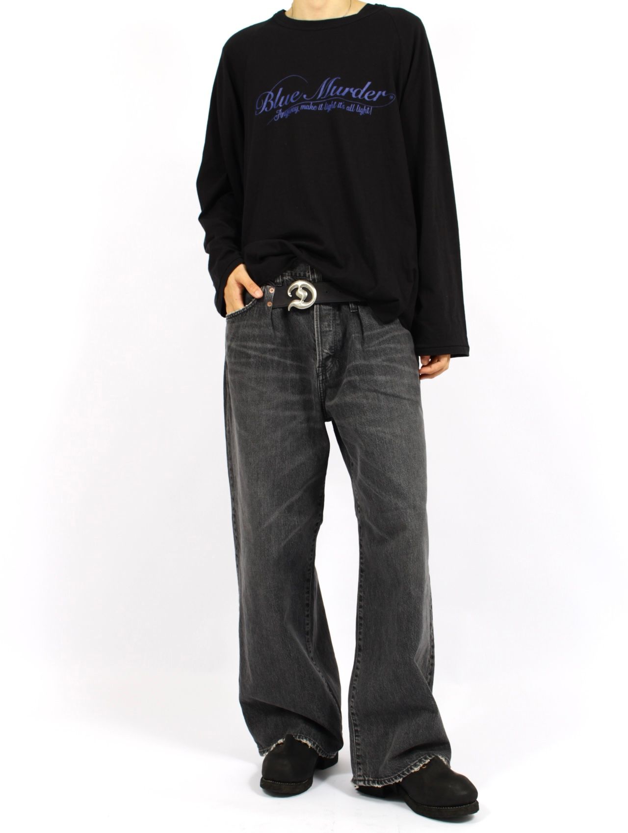 【25AW】"D" バックル スーパー ワイド デニム パンツ / "D" BUCKLE SUPER WIDE DENIM PANTS / ブラック