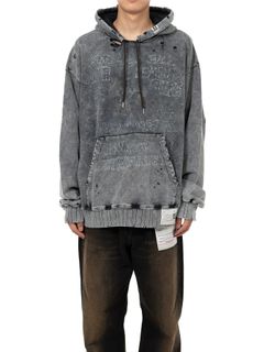 【24AW】キャット プリント ブリーチ パーカー  / BLEACHED HOODIE / ブラック