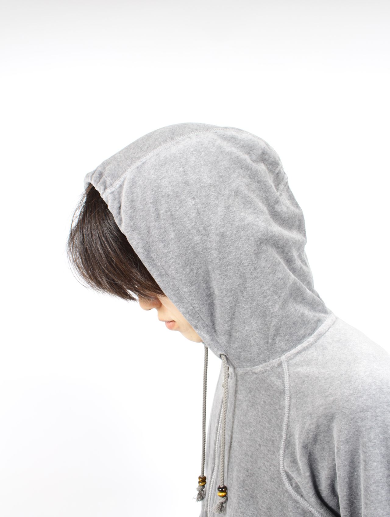 【25AW】 ベロア ジップアップ フーディー パーカー / VELOUR ZIP UP HOODIE / HEATHER GREY(ヘザーグレー)