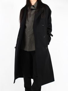 【24AW】 カシミヤ メルトン アクションプリーツ ダブルデザイン トレンチコート / CASHMERE MELTON PLEATS YOKE COAT / ブラック
