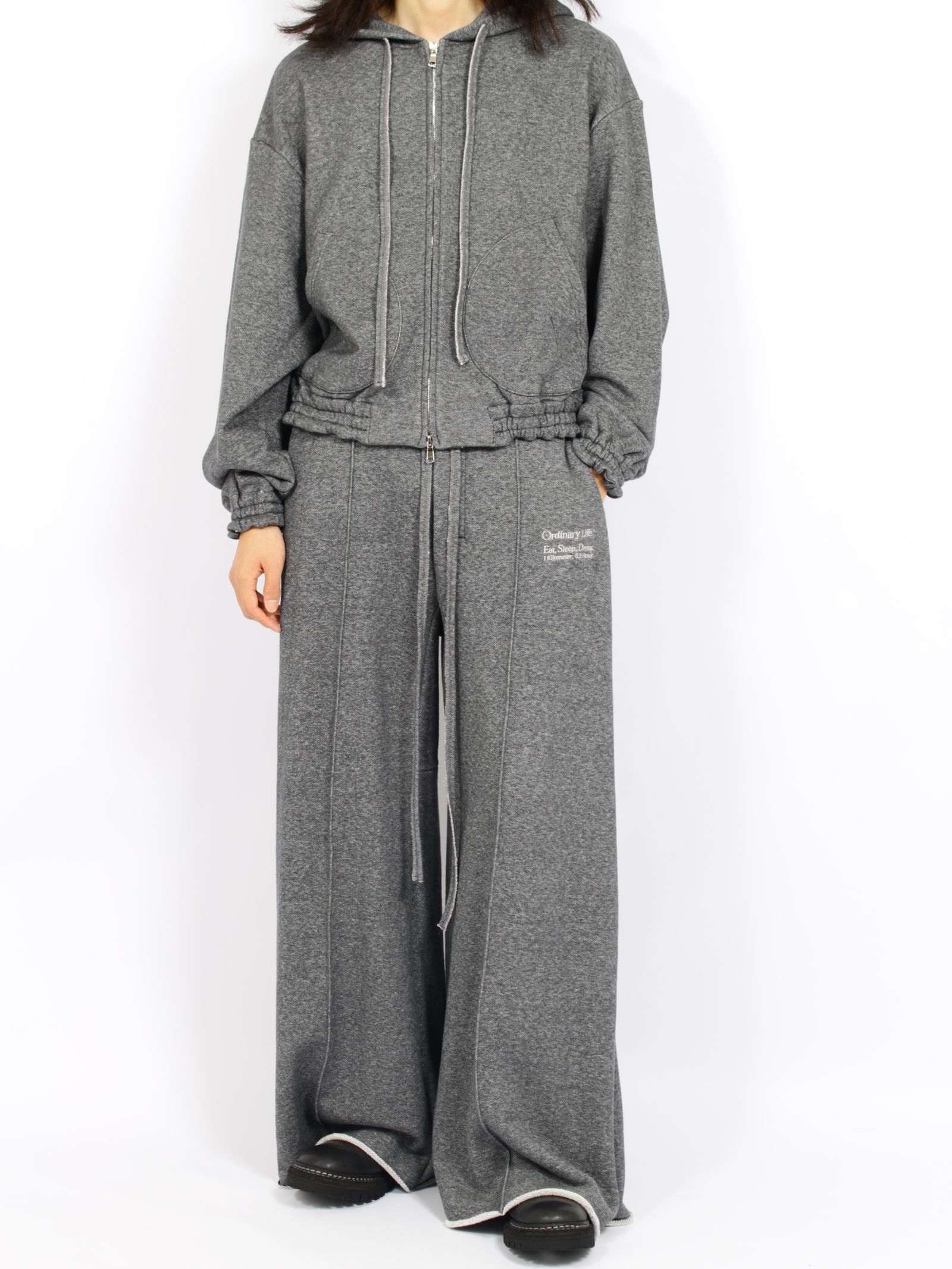 【26AW】オーディナリー ホーム オールド スタイル ジップ フーディ ウィズ プリンティング / ORDINARY HOME OLD STYLE ZIP HOODIE WITH PRINTING / チャコール