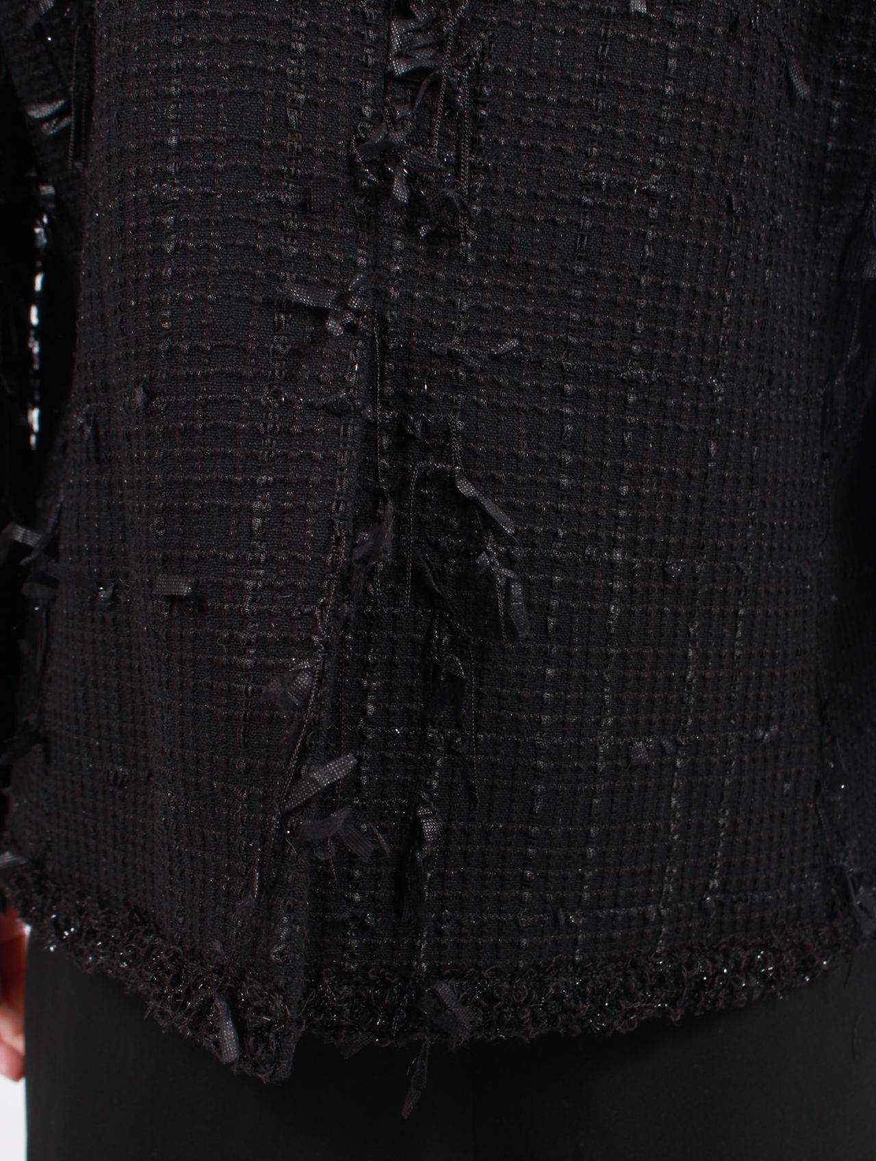 【25AW】ミックス リボン ツイード ノーカラー ボンテージ ジャケット / MIXED RIBBON TWEED NO COLLAR BONDAGE JKT / ブラック