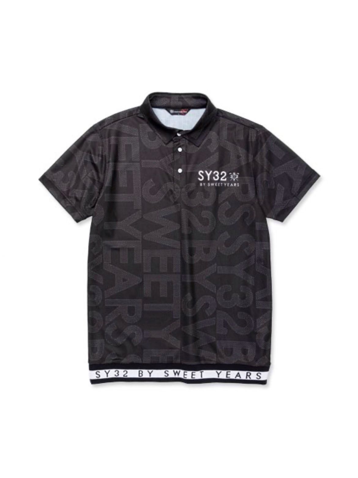 SY32ブラックプリントポロシャツXL朝倉 - ポロシャツ