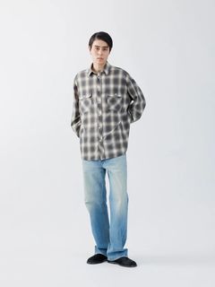 【26AW】ウォッシャブル ウール チェック シャツ / WASHABLE WOOL OMBRE CHECK SHIRTS .16 / MOLD GRAY(グレー)