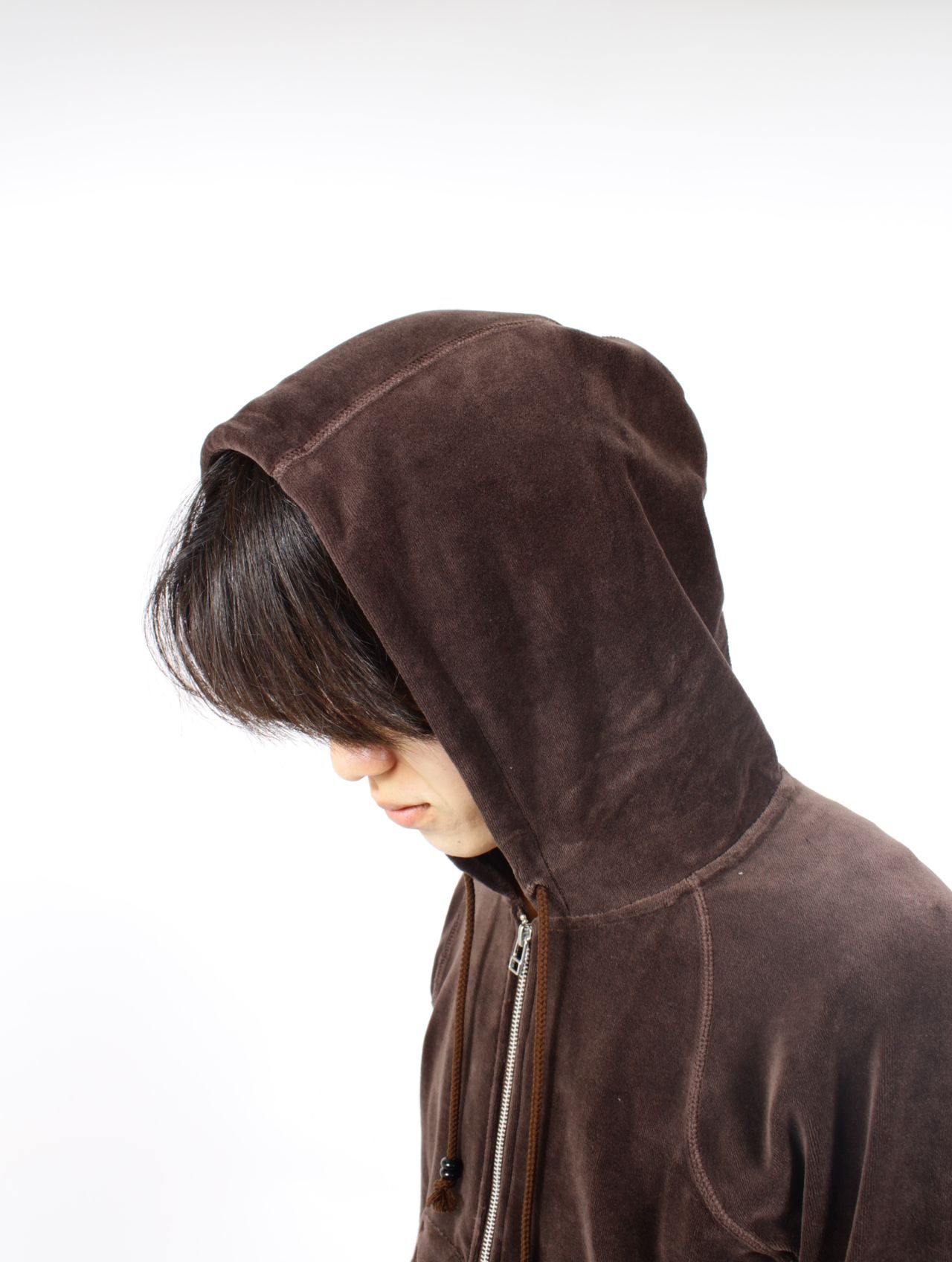 【25AW】 ベロア ジップアップ フーディー  パーカー VELOUR ZIP UP HOODIE / BROWN(ブラウン)