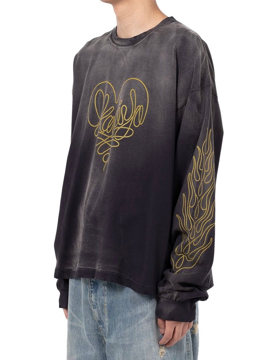 【24AW】ロープ ブリーチド ロングスリーブ Tシャツ / "ROPE" BREACHED L/S TEE / ブラック