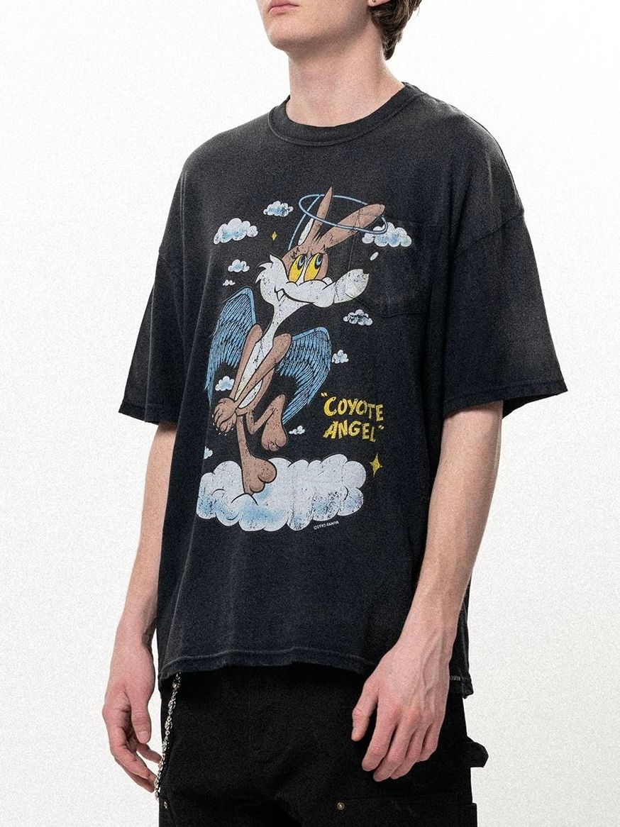 【26SS】”コヨーテ エンジェル”  ポケット ヴィンテージ加工 半袖 Tシャツ / "COYOTE ANGEL" POCKET TEE / ブラック