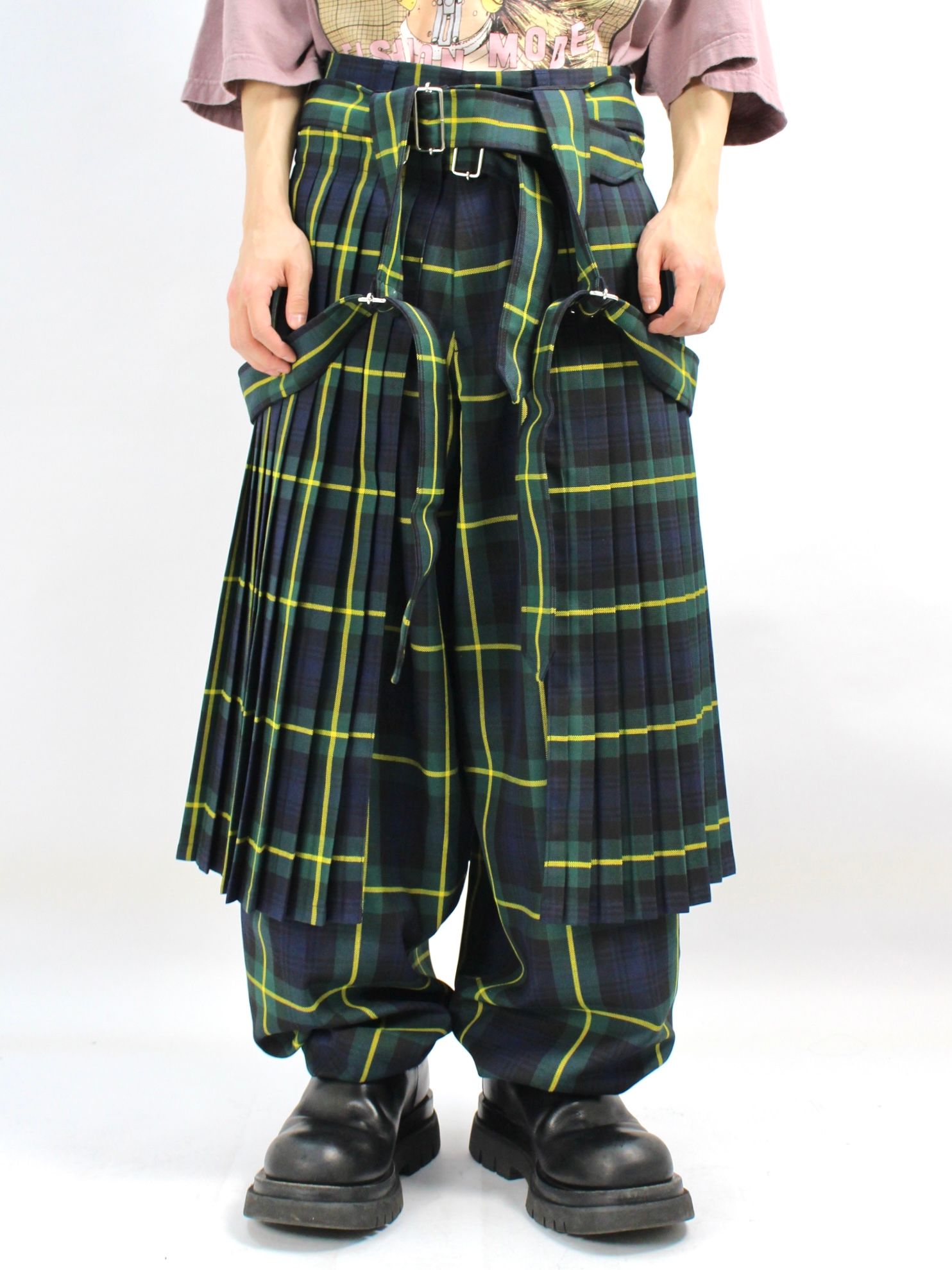 KIDILL - 2WAY プリーツチェック スカート / Harness Pleats Skirt