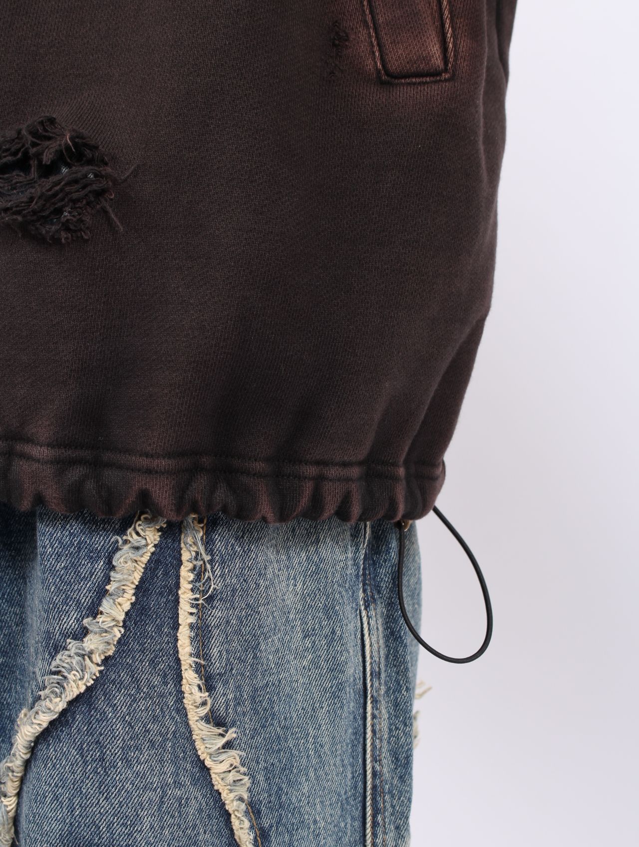 【25AW】ロック フーディー  TCロゴ レザー ダメージ加工 パーカー / ROCK HOODIE / ブラック