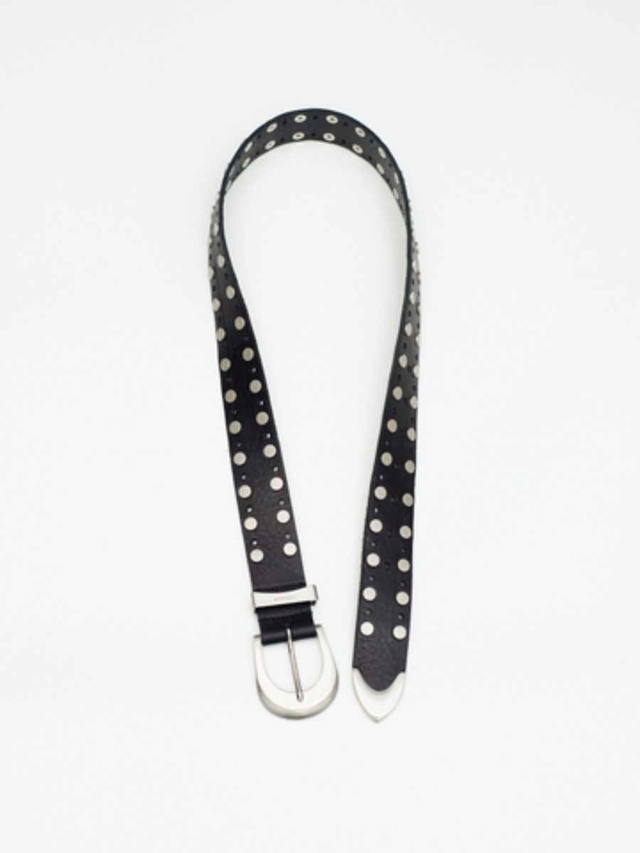 4cm幅 スタッズド レザー ベルト / 4C STUDDED LEATHER BELT / ブラック