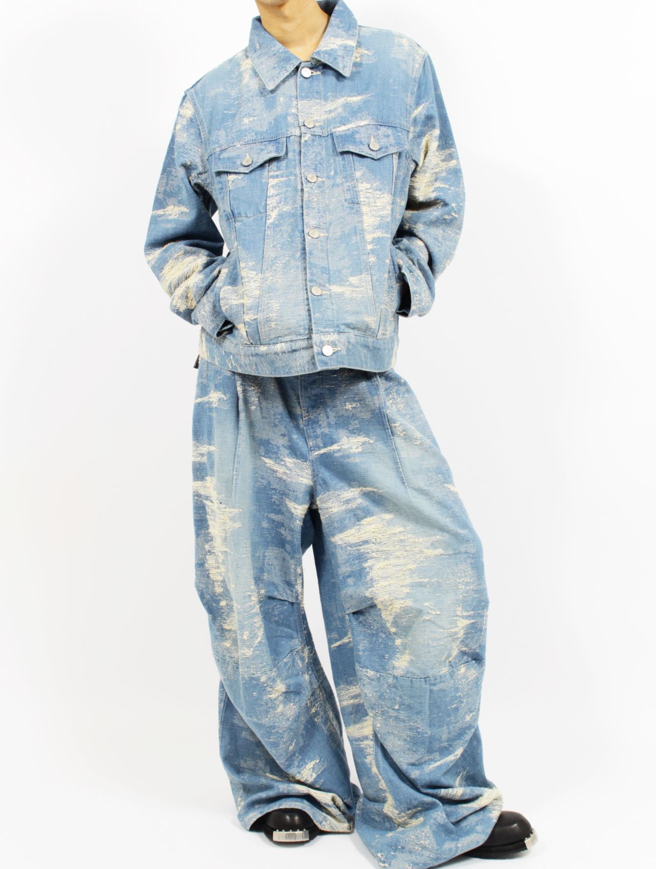 【25AW】デニム デザイン トラウザーズ ワイドパンツ / DESIGN TROUSERS / インディゴブリーチ