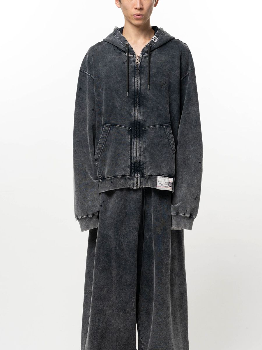 【26AW】 ブリーチド ジップアップ フーディー スウェット パーカー / BLEACHED SWEAT PARKA / ブラック