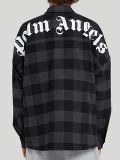 Palm Angels オーバーサイズ ロゴプリント ネイビー チェック柄 