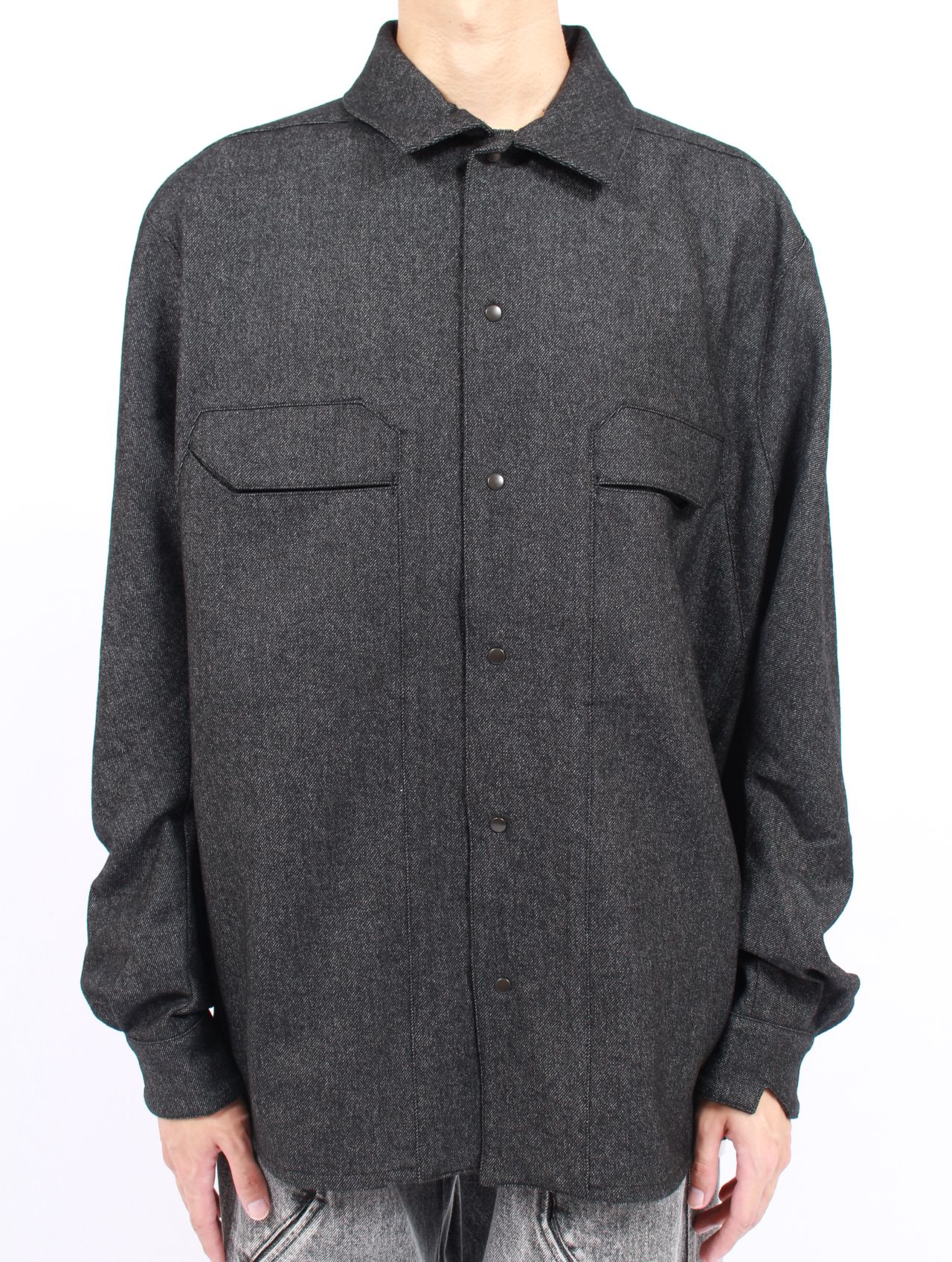 【25AW】ウール カシミヤ パネル 尾州産 ウール 長袖 シャツ  / PANEL SHIRTS WOOLS WOOL / ブラック