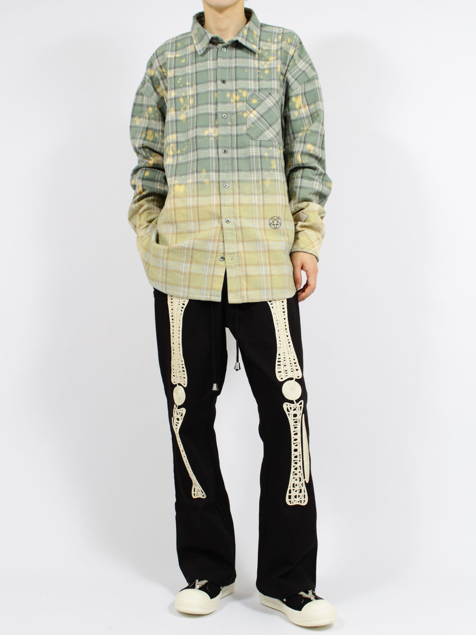 【26SS】コットン フランネル チェック ブリーチ シャツ / COTTON FLANNEL CHECK BLEACH SHIRT / グリーン