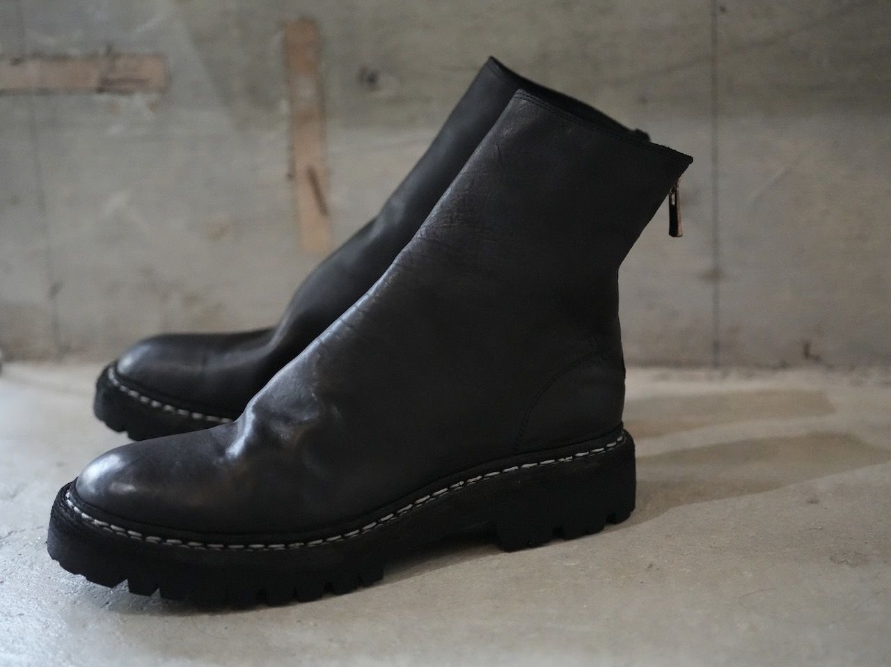 【796V_N】馬革 ホースレザー バックジップ ブーツ / HORSE FULL GRAIN  BACK ZIP BOOT / ブラック