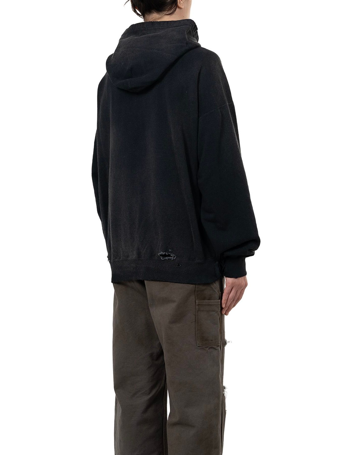 【25AW】ディストレスド ヘンリーネック パーカー / DISTRESSED HENRY NECK HOODIE / ブラック