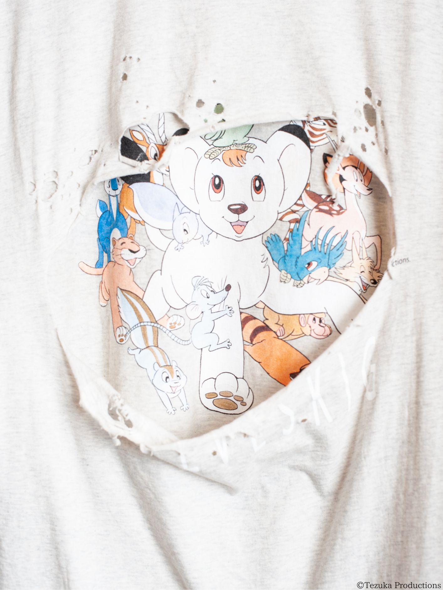 【25SS】ジャングル大帝 コラボ ダメージ加工 Tシャツ / SEVESKIG vs JUNGLE EMPEROR LEO S/SL Damage TEE Ver, "Friends" / オートミール