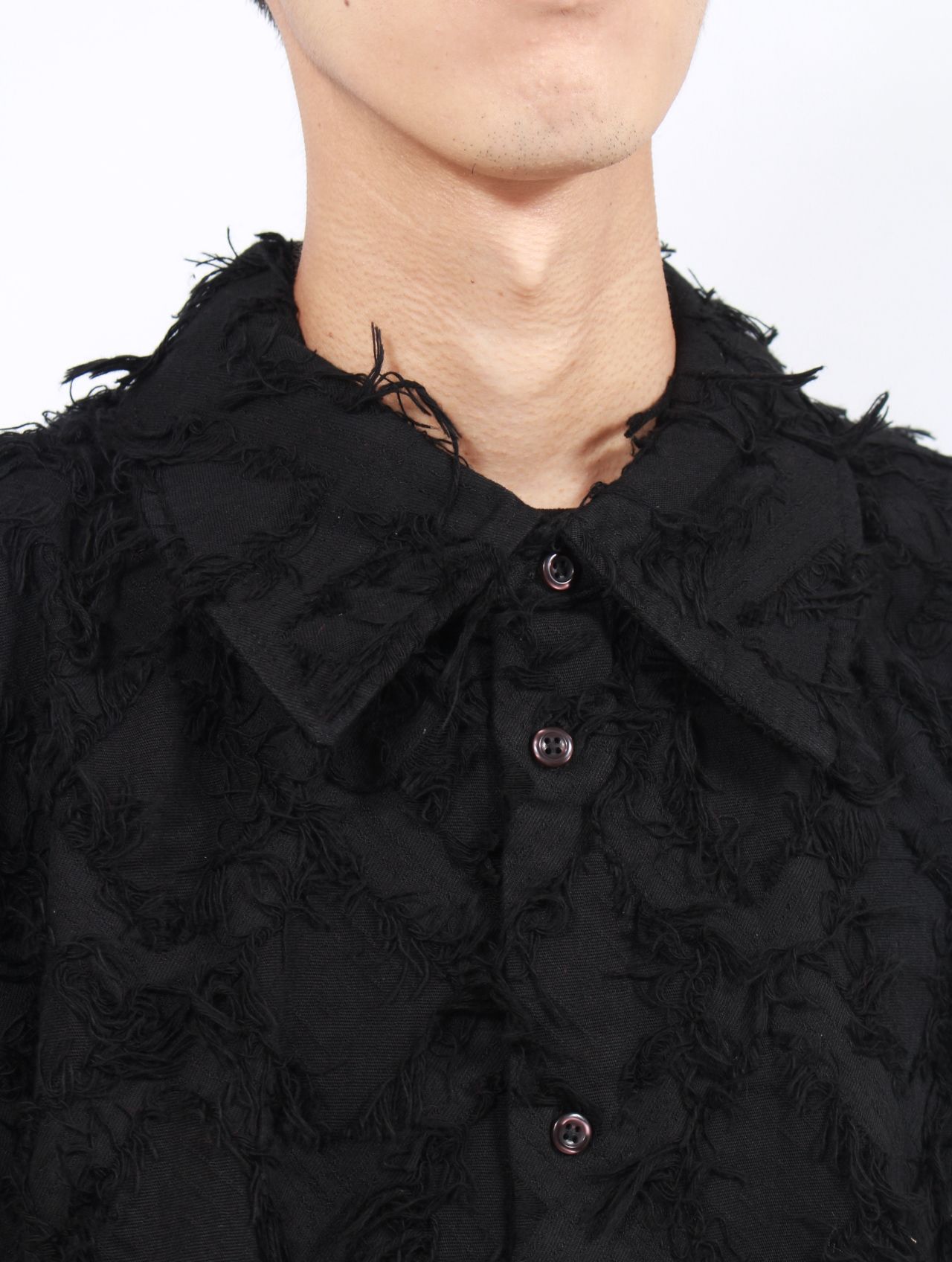 【25AW】ウェス シャツ アーガイルチェック柄 フリンジ 長袖 / WES SHIRT / フリンジブラック