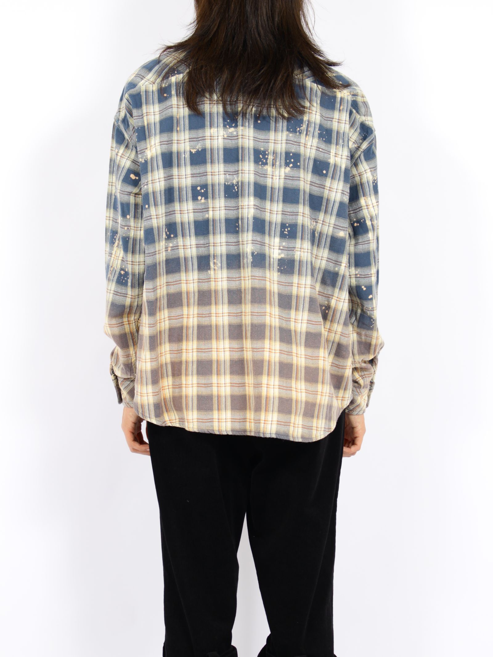 【26AW】コットン チェック ブリーチド シャツ 長袖 柄シャツ / COTTON CHECK BLEACHED SHIRT / ブルー
