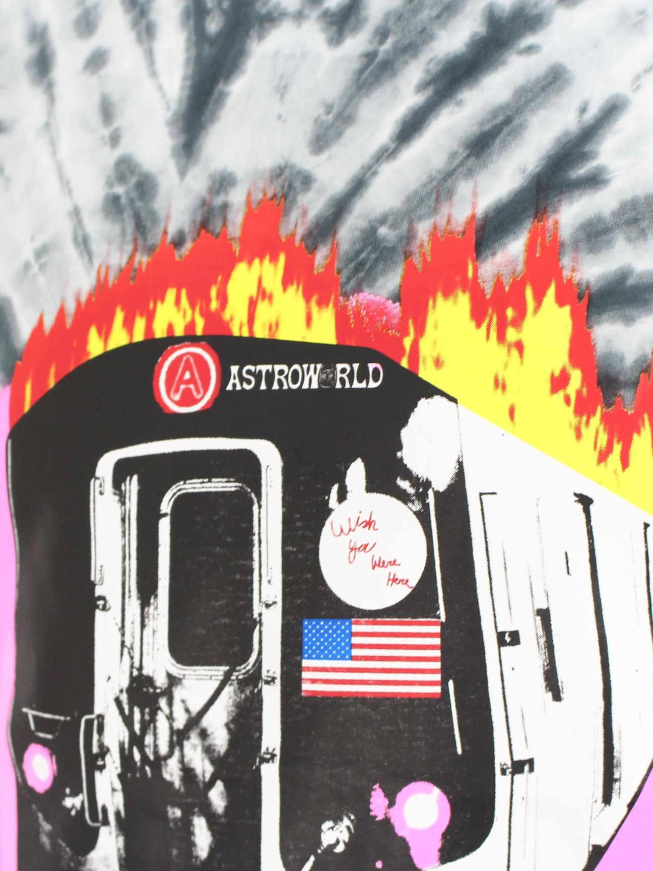 フレイムバス タイダイTシャツ / ASTROWORLD  Tour Flame bus Tie Dye Tee / ブラック × マルチカラー