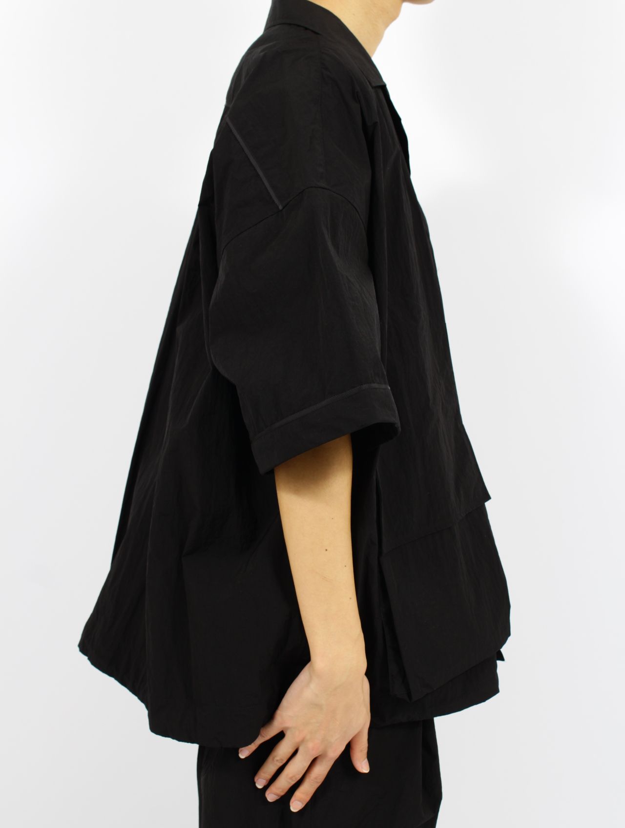 【25SS】ワッシャーナイロン ハーフスリーブ ハンティング シャツ / WASHER NYLON HALF SLEEVE HUNTING SHIRT.13 / ブラック