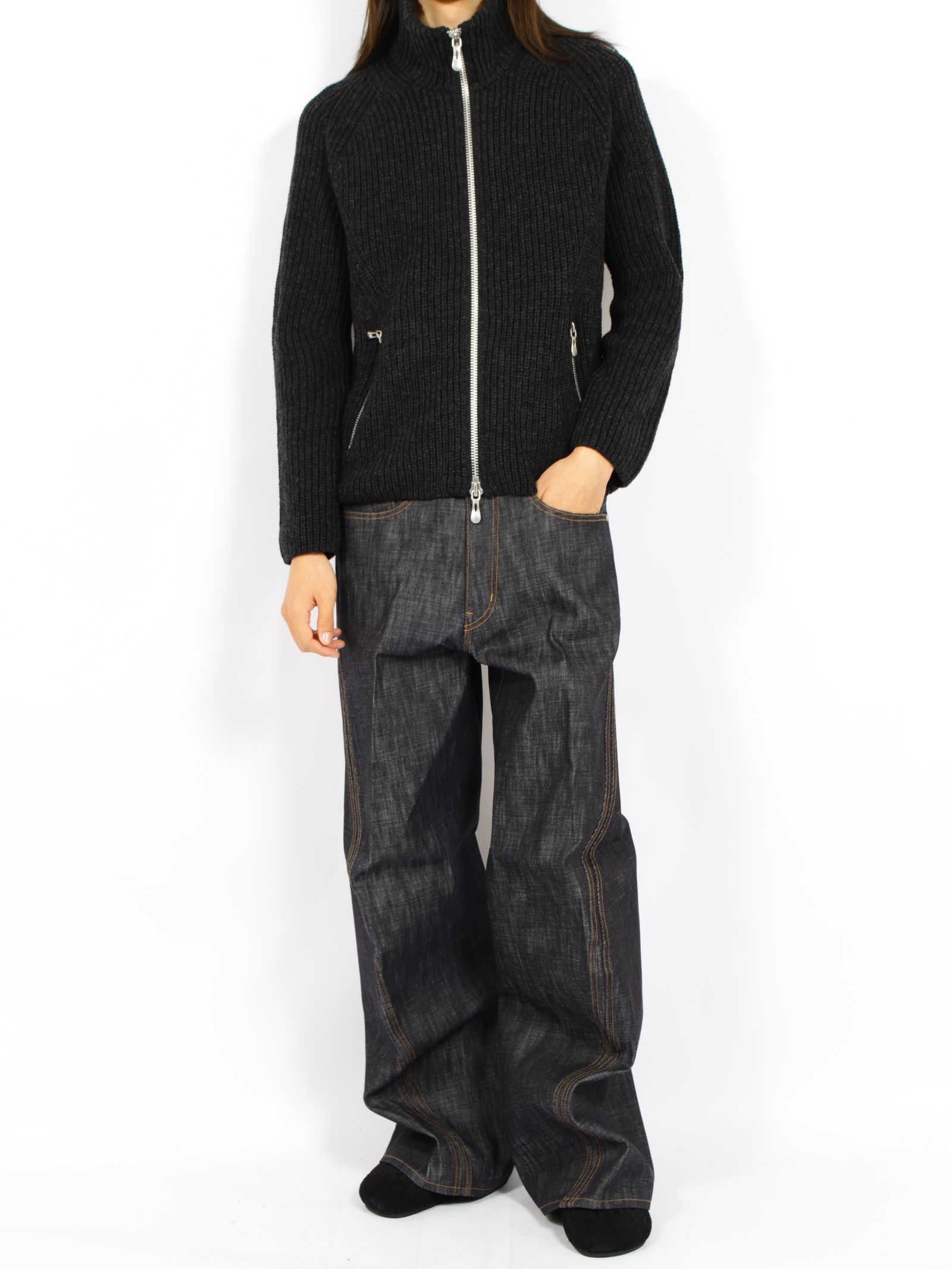 【26AW】ドライバーズ ジップ アップ セーター ニット セーター / DRIVERS ZIP UP SWEATER / BLACK MELANGE(ブラック)