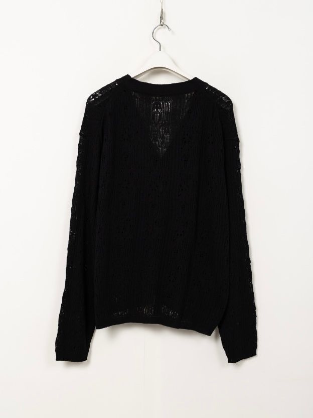 【26SS】ウェービー カミヤ プリンテッド シルクレース ニット カーディガン / "WAVY KAMIYA" Printed Silk Lace Knit Cardigan / ブラック