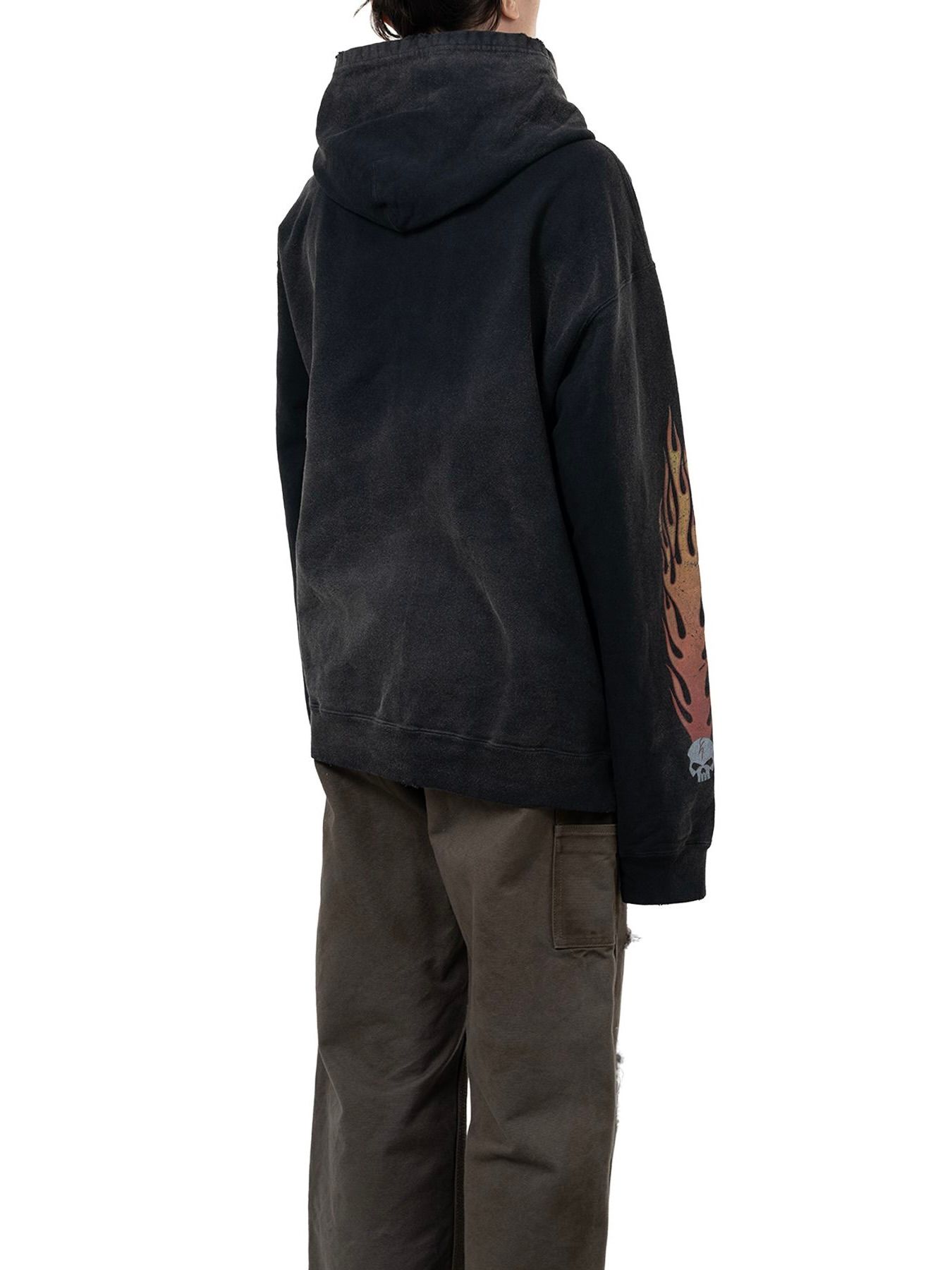【25AW】スカル フレイム ディストレスド ジップ パーカー / "SKULL FLAME"DISTRESSED ZIP HOODIE / ブラック