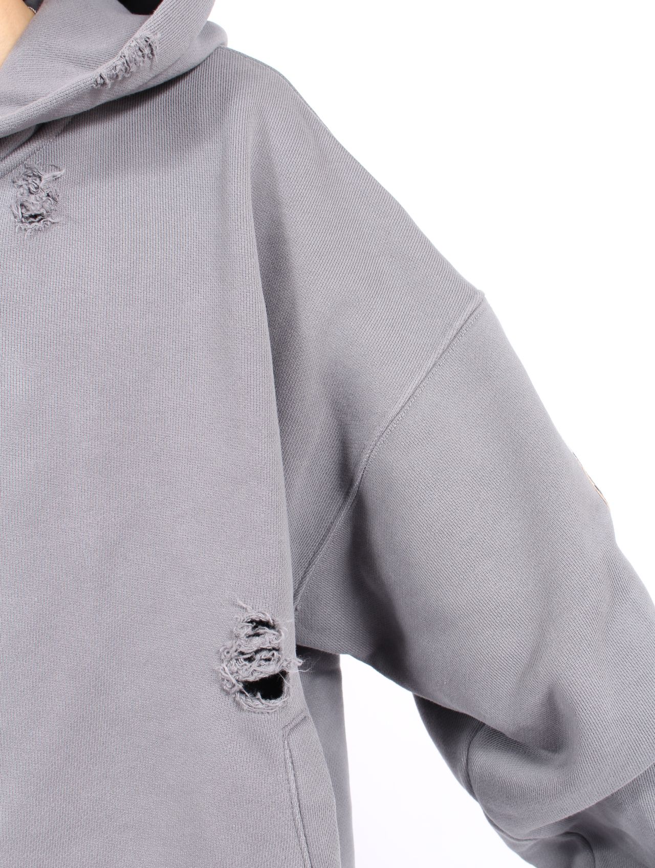 【25AW】レザー フレーム ジップアップ パーカー / LEATHER FLAME HOODED ZIP-UP / グレー