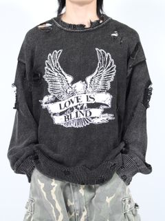 【24AW】ブリーチド プリンテッド プルオーバーニット / BREACHED PRINTED KNIT PULLOVER / ブラック