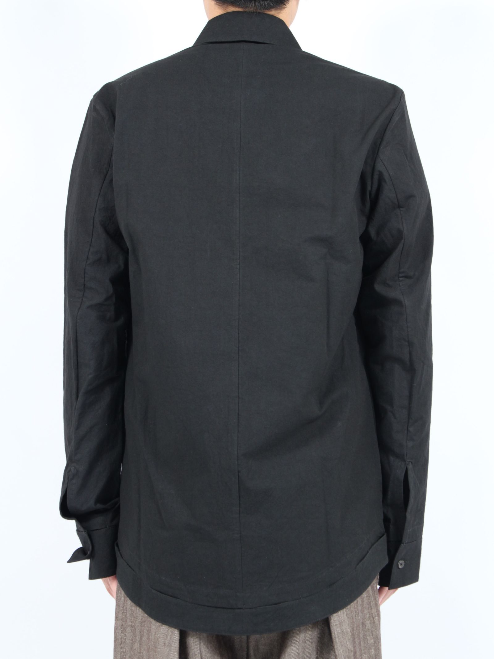 【24AW】ハンドステッチ ヘム ボーダー リラックスフィット シャツ / HAND-STITCHED HEM BORDER RELAXED FIT SHIRT / ブラック