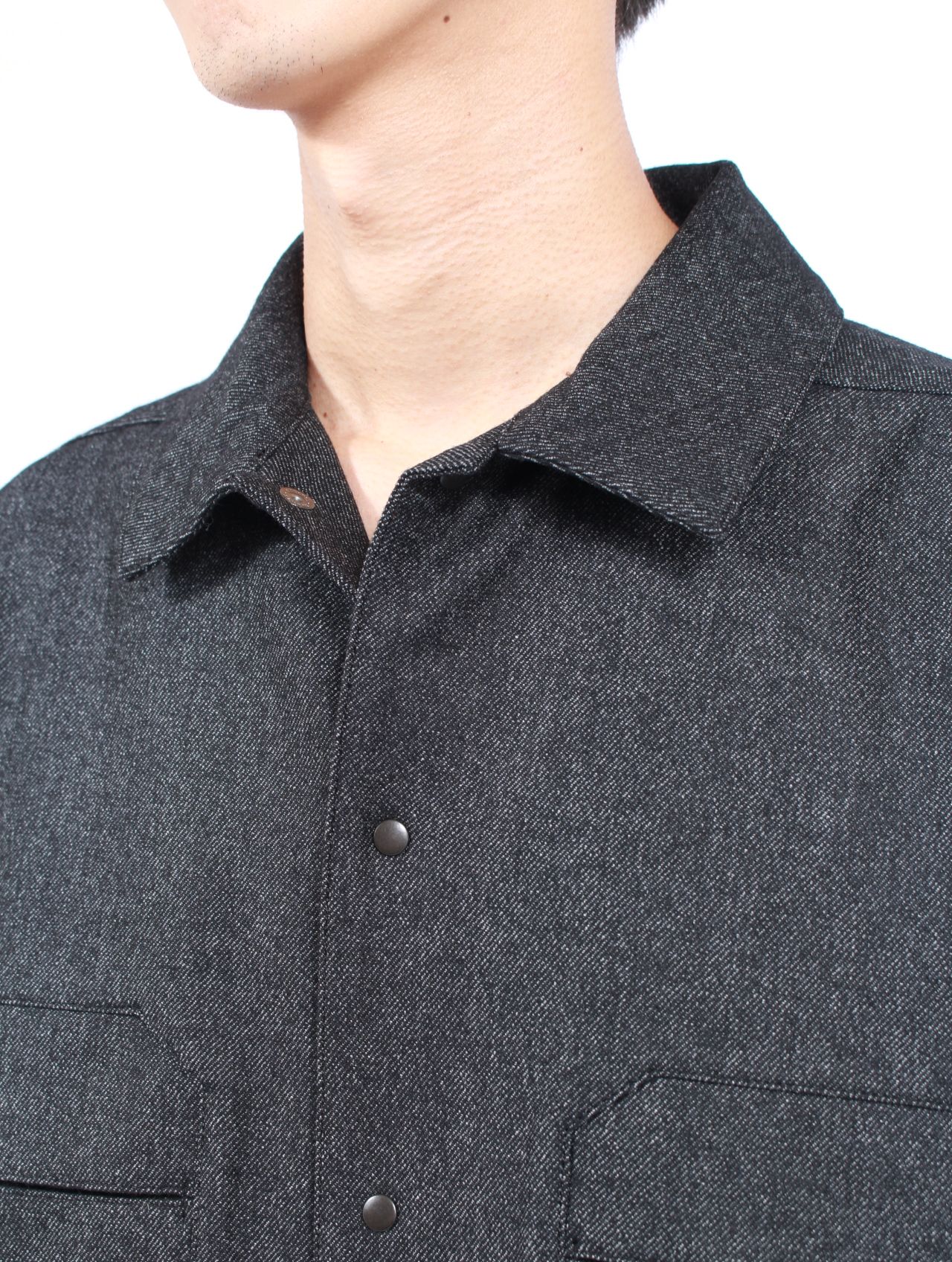 【25AW】ウール カシミヤ パネル 尾州産 ウール 長袖 シャツ  / PANEL SHIRTS WOOLS WOOL / ブラック