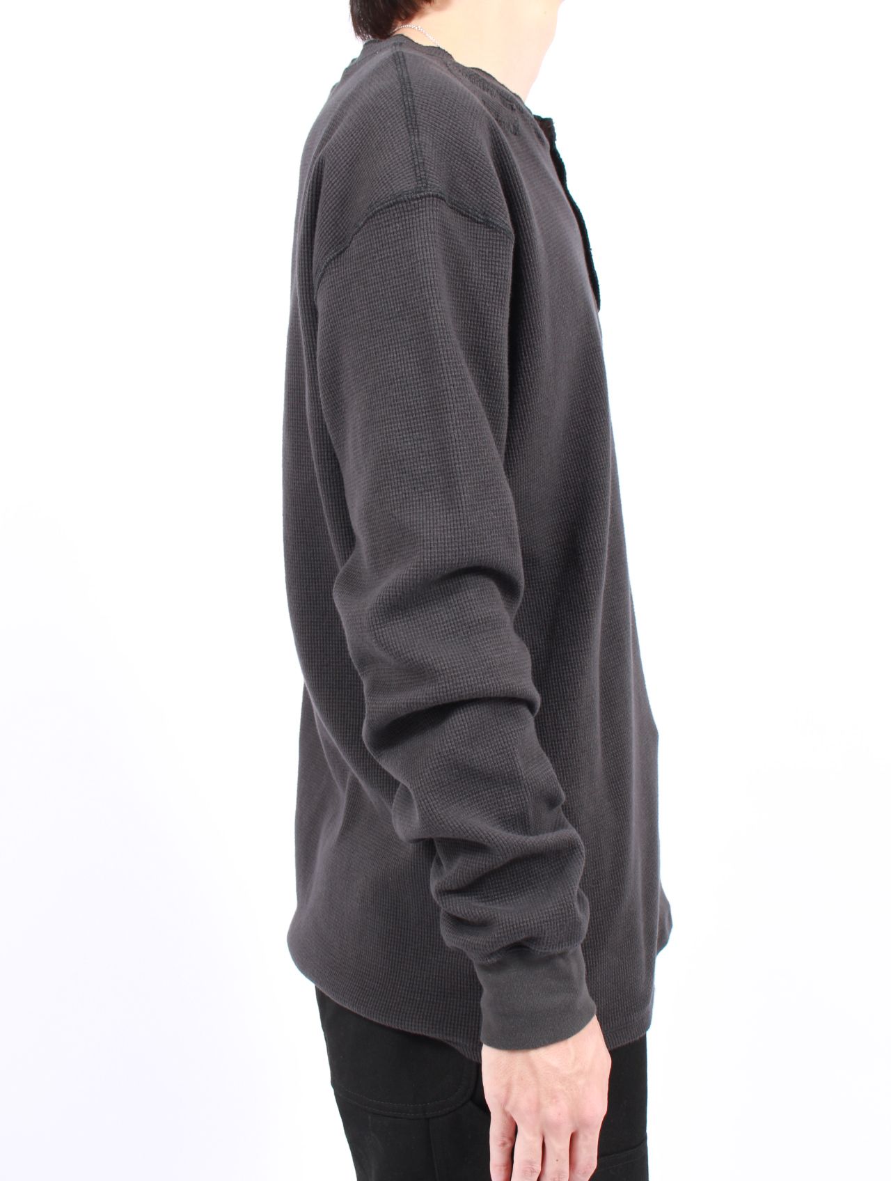 【25AW】ボロ ワッフルニット ヘンリー ロングスリーブ Tシャツ / BORO WAFFLEKNIT HENLEY L/S TEE / ブラック