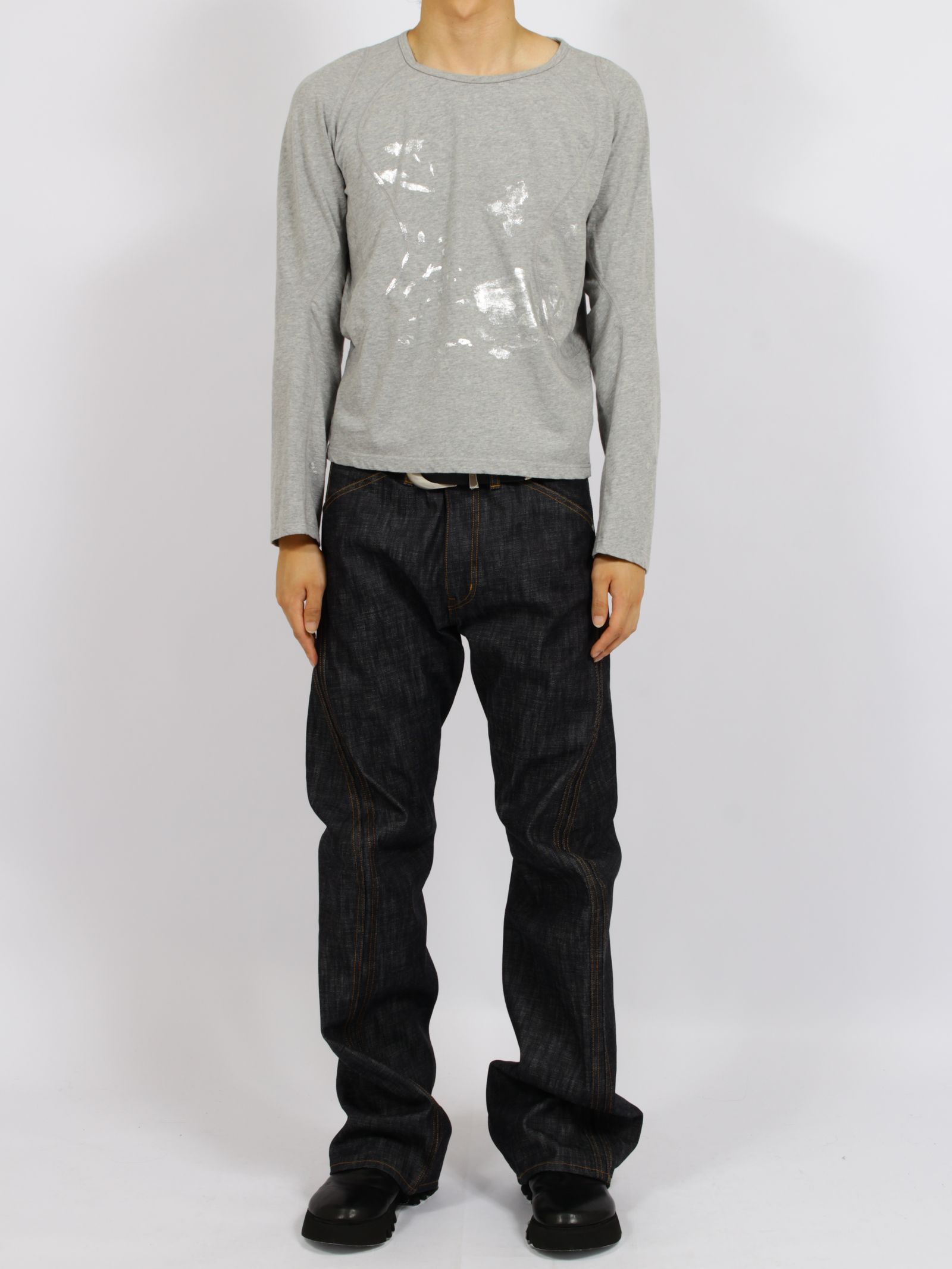 【26AW】フォイル プリント スプラッター ロング スリーブ Tシャツ 銀箔 長袖 カットソー / FOIL PAINT SPLATTER LONG SLEEVE T-SHIRT / HEATHER GRAY(グレー)