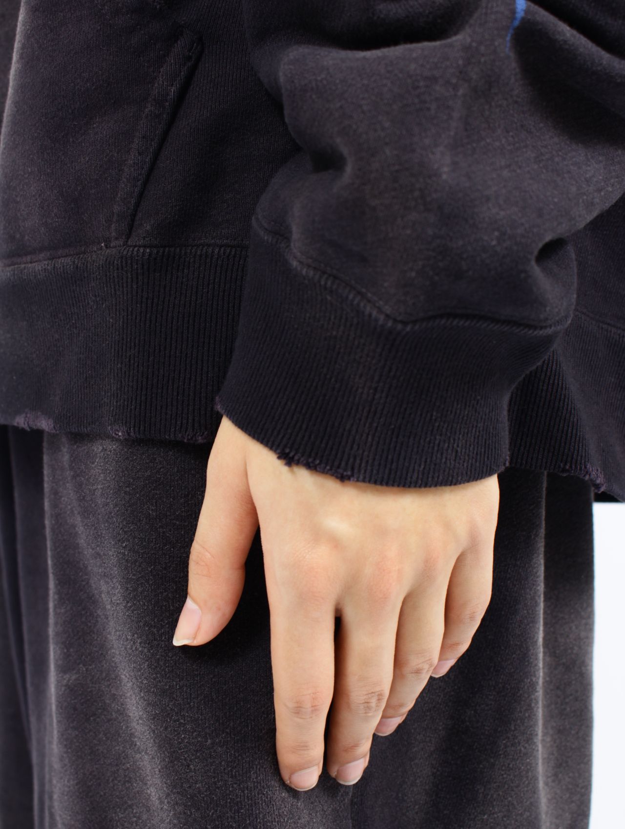 【25SS】"カミヤ-ファイア" ディストレスド ジップ フーディー パーカー / “KMY-FIRE” DISTRESSED ZIP HOODIE / ブラック