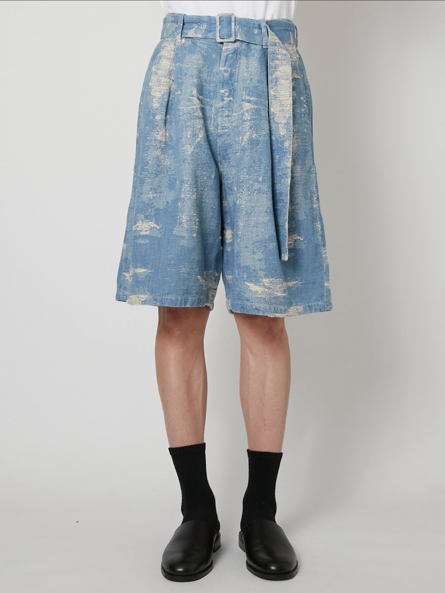 【27SS】ベルテッド デニム ショーツ ジャガードデニム ハーフパンツ / BELTED DENIM SHORTS / INDIGO BLEACH (インディゴ ブリーチ)