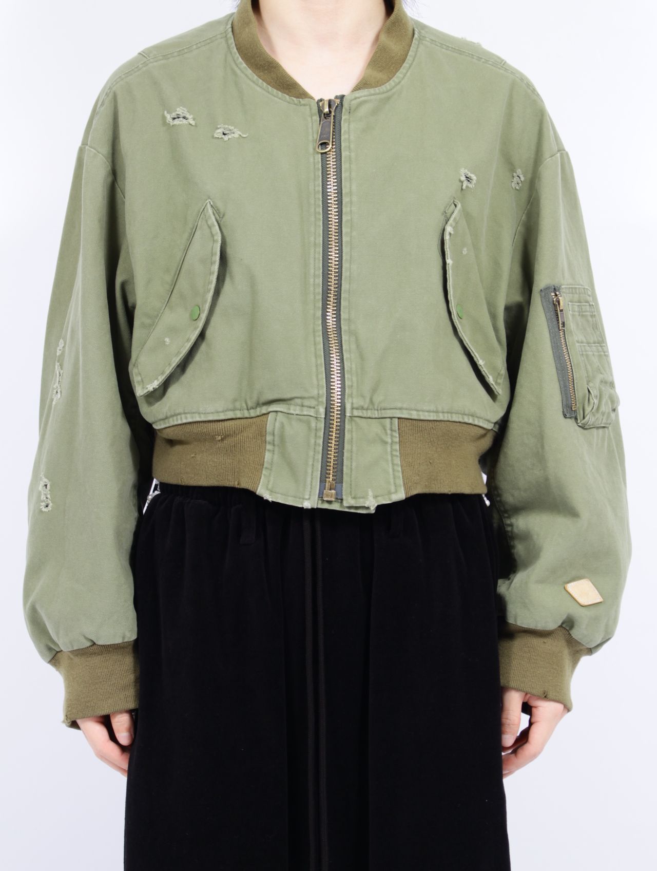 【25SS】コットン ディストレスド ショート フライト ジャケット / COTTON DISTRESSED SHORT FLIGHT JKT / オリーブ