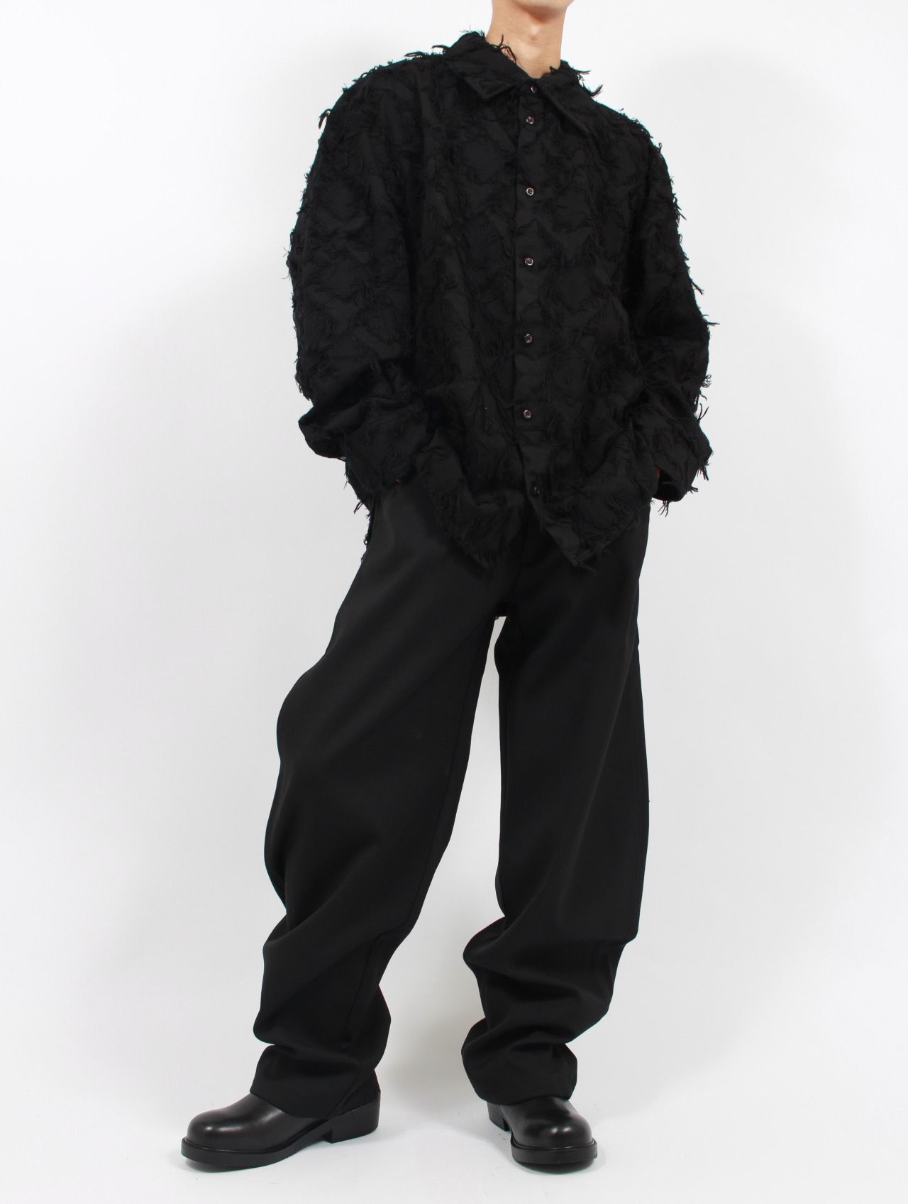 【25AW】ウェス シャツ アーガイルチェック柄 フリンジ 長袖 / WES SHIRT / フリンジブラック