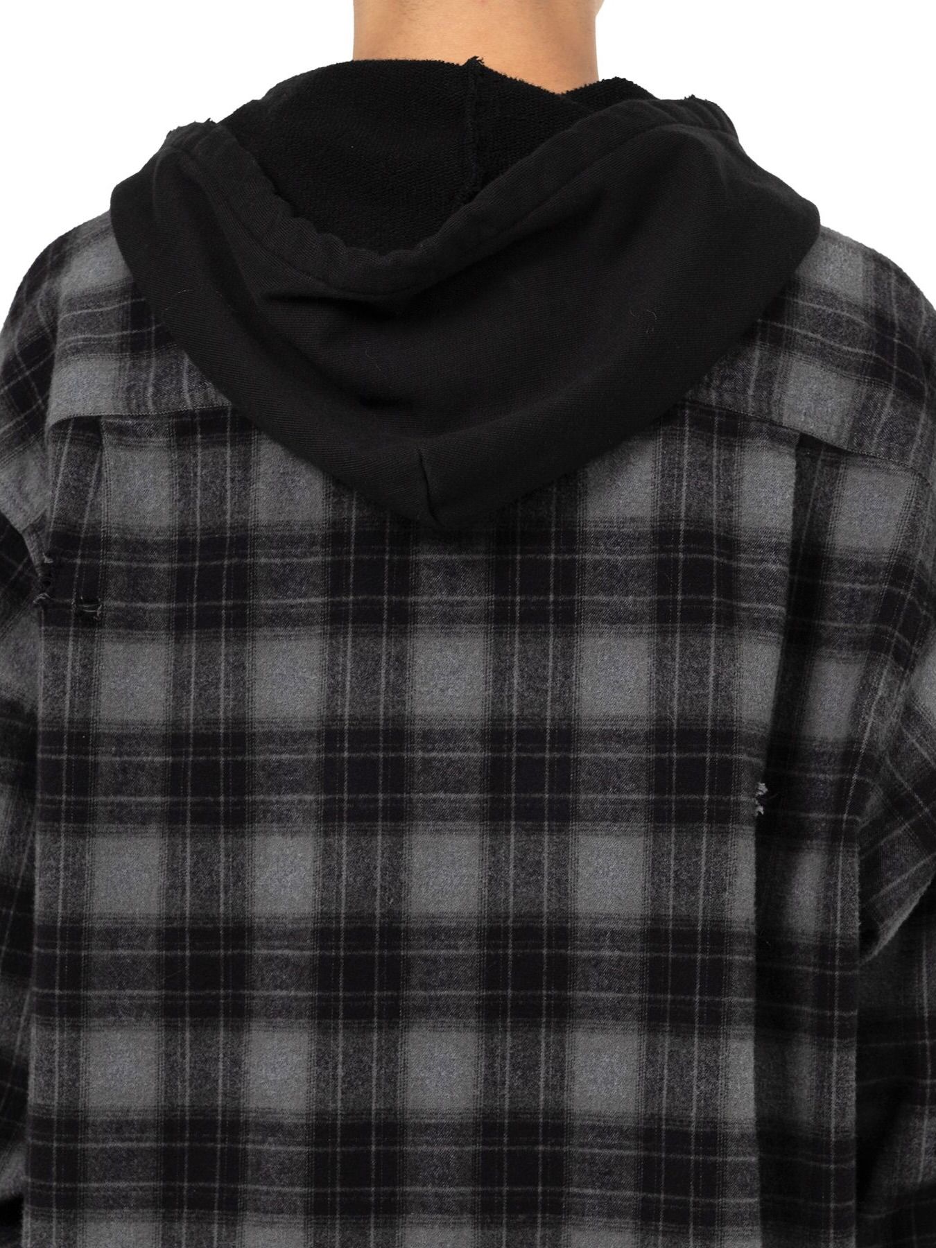 【25AW】ディストレスド フーデッド チェックシャツ / DISTRESSED HOODED CHEAKED SHIRT / ブラック
